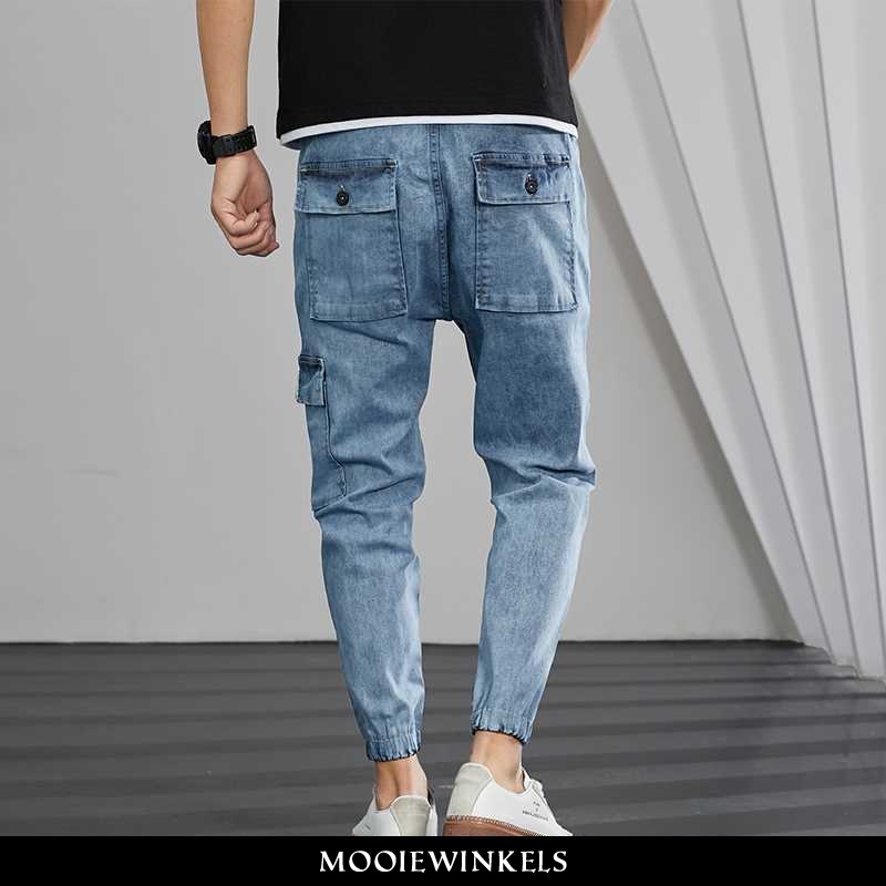 Jeans Heren Cargo Broek Denim Trendy Wit