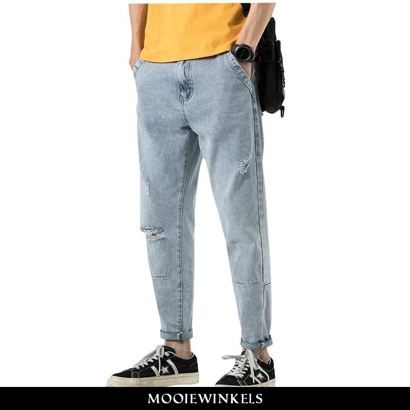 Jeans Heren Casual Broek Slim Fit Blauw