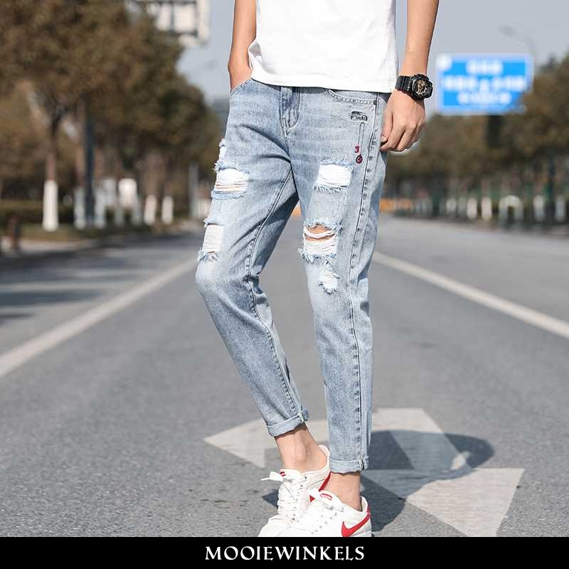 Jeans Heren Denim Slim Fit Blauw