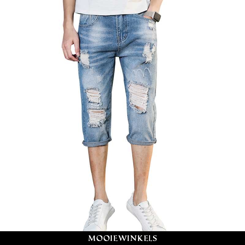 Jeans Heren Korte Broek Denim Met Gaten Mannen