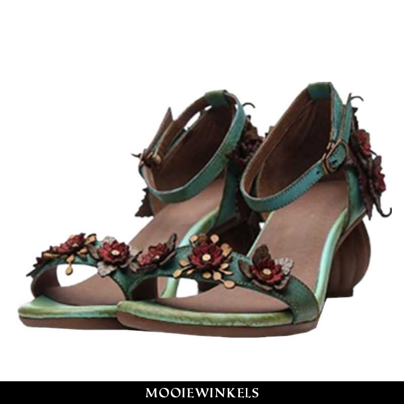 Sandalen Dames Schoenen Leren Vintage Bloemen