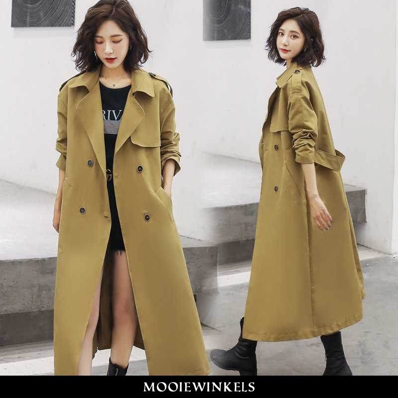 Trenchcoat Dames Herfst Effen Kleur Geel