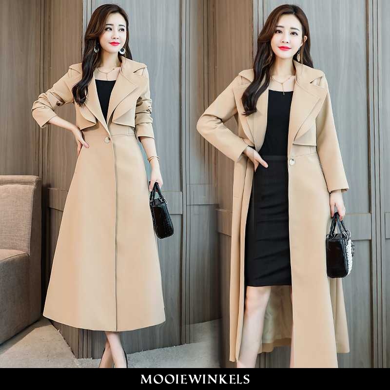 Trenchcoat Dames Jas Lange Mouwen Effen Kleur